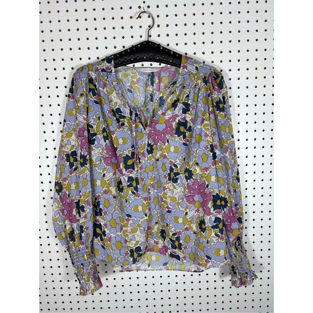 Rebecca Taylor passion flower orchid combo floral print blouse size S